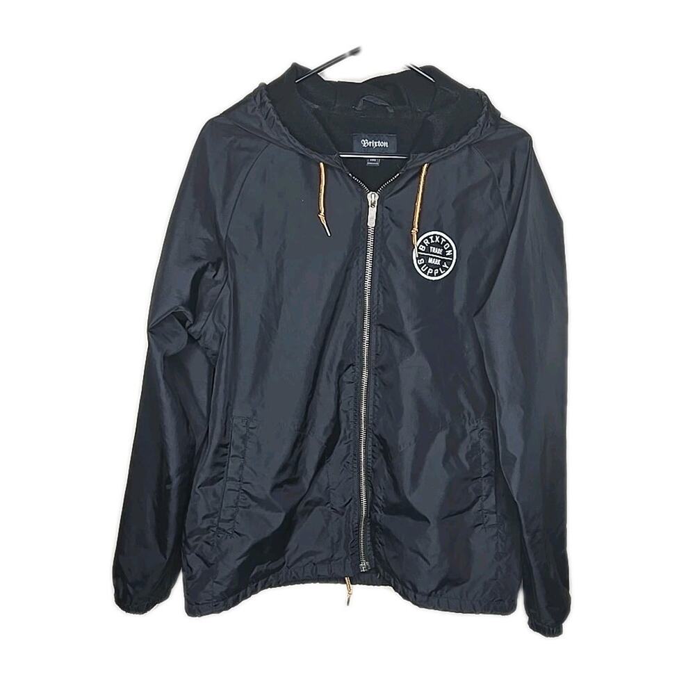 Brixton Supply Jacket Mens Small Black Hooded Windbreaker Full ZipNylon